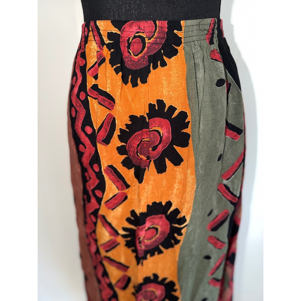 Bohemian Patchwork Maxi Skirt in Mustard, Olive & Black - Picture 7 of 12